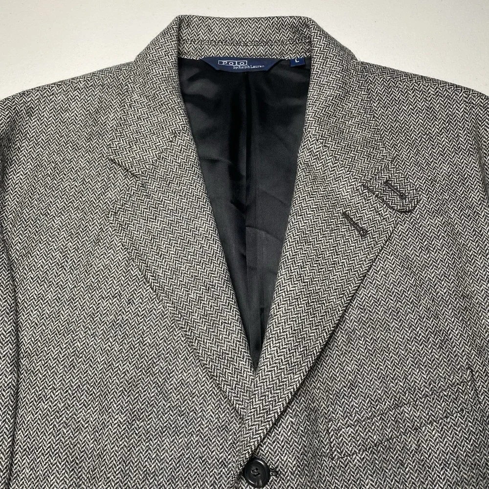 90s Polo by Ralph Lauren Hacking Style Sport Coat L 3B1V Tweed Herringbone